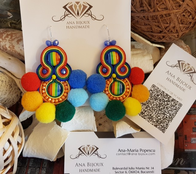Cercei POM POM Rainbow Handmade Ana Bijoux Handmade, bijuterii de lux, exclusiviste Ana Maria Popescu 0761503016